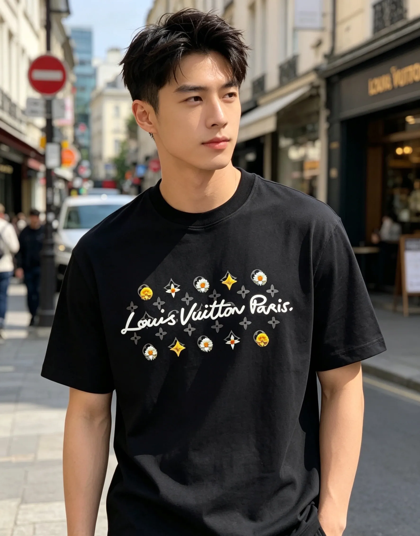 Louis Vuitton/Louis Vuitton 26ss daisy letter print short sleeves